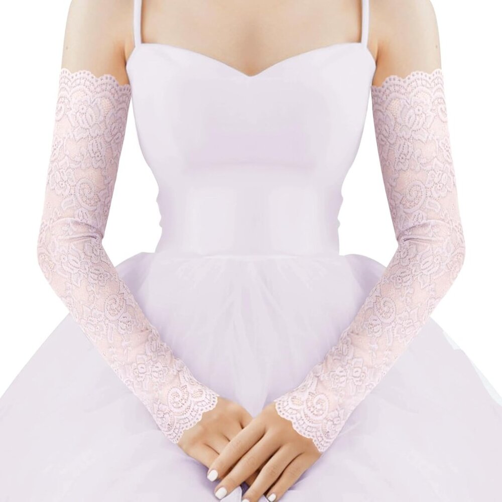 Women's 01-Purple Arm Sleeves  Satin Lace Long Gloves Wedding Party Tea Prom